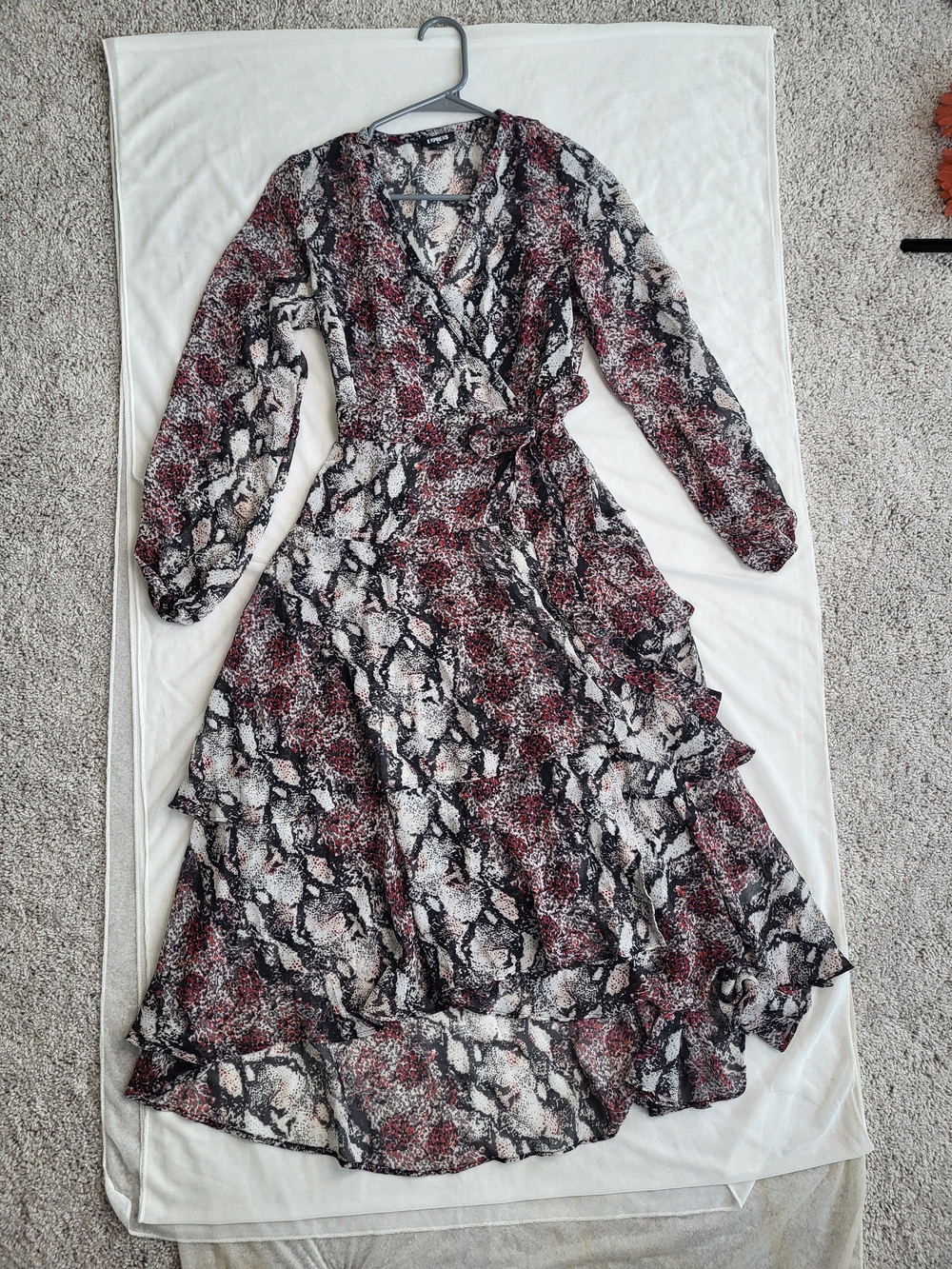 Express, Wrap Midi Dress in Burgundy Snake Print, Size XXS